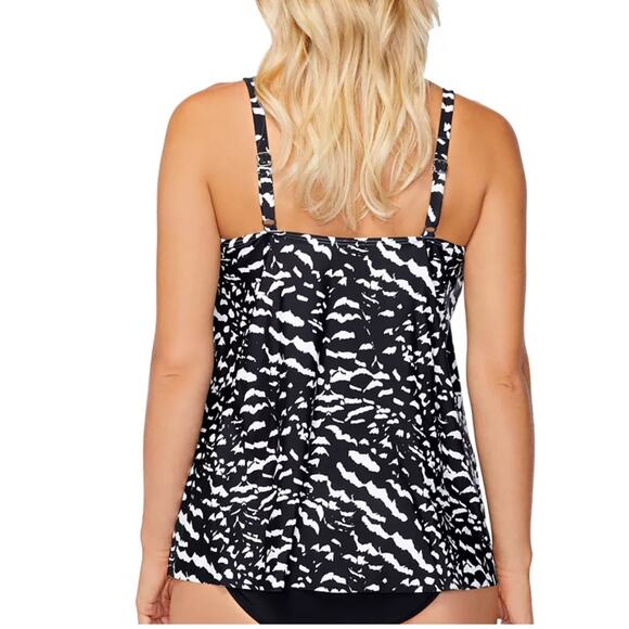 Island Escape Cape Town Underwire Black & White Swim Tankini Top Black 6 NWT - Picture 2 of 3
